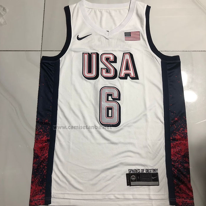 Camiseta USA 2024 LeBron James #6 Blanco